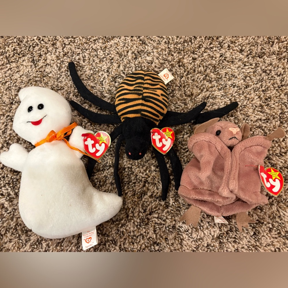 Ty Beanie Babies Halloween Trio - Ghost, Spider, and Bat